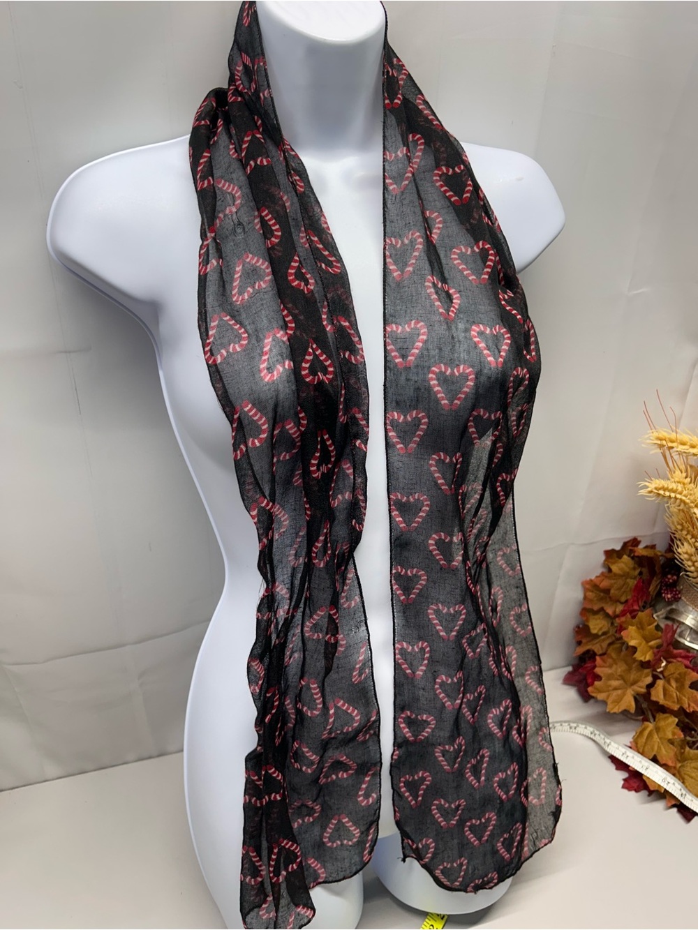 Black Scarf with Pink Heart Motif